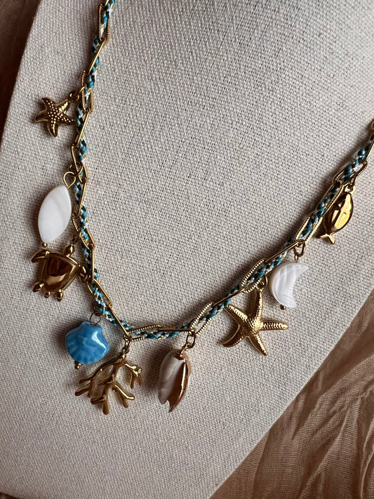 Collier Breloque de la Mer Tresse Bleu
