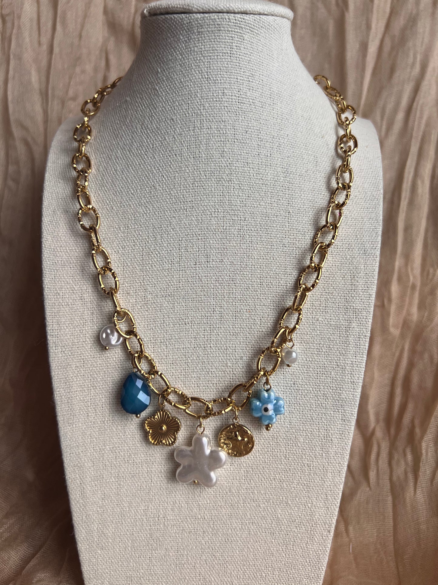 Collier Breloque Fleur Bleu