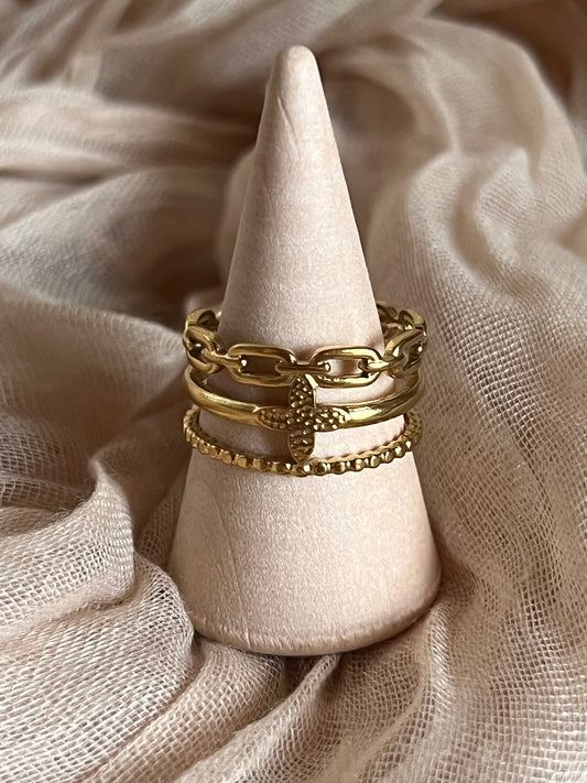 Bague Dorée ou Argentée Triple Rang Etoile