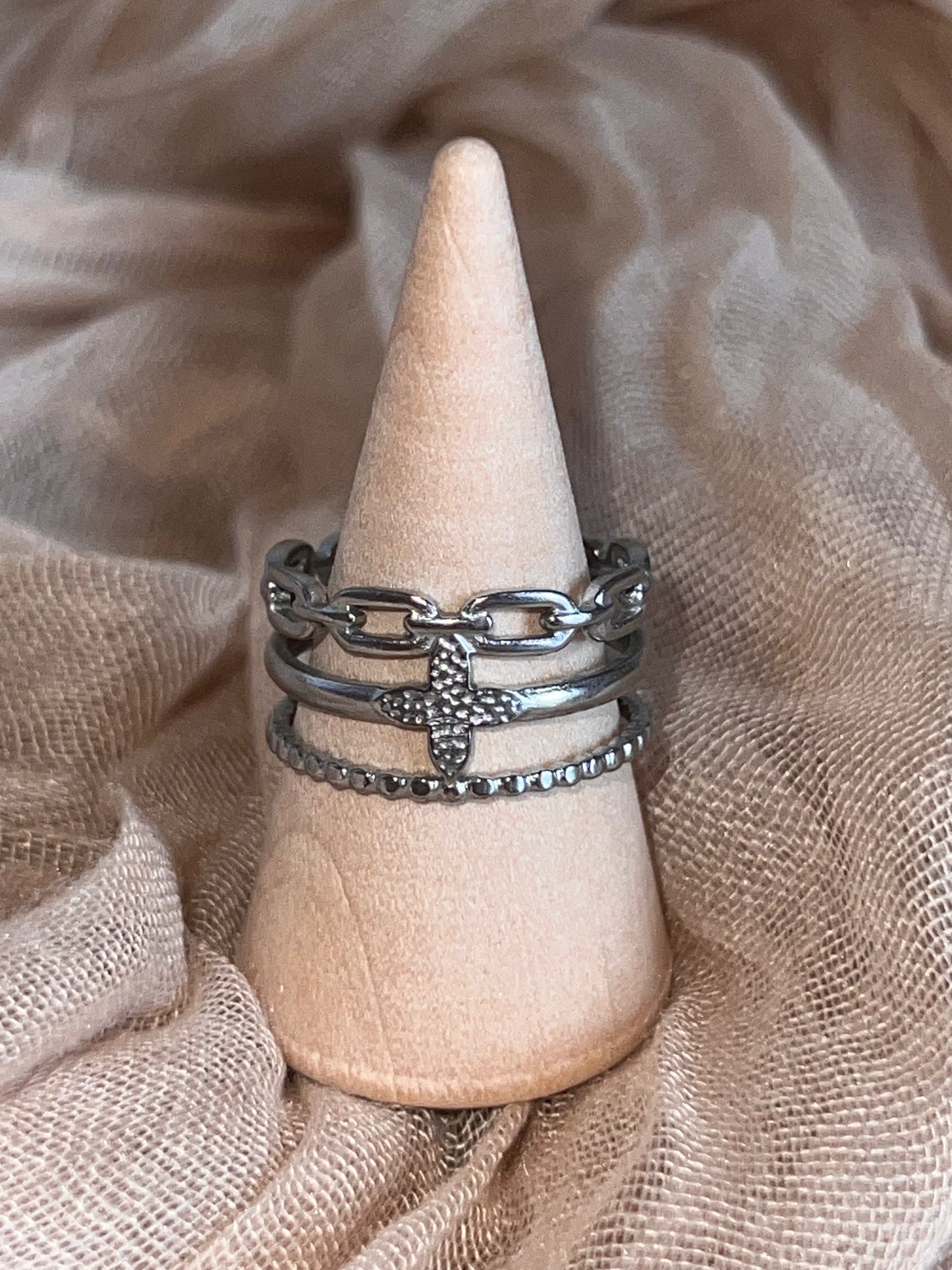 Bague Dorée ou Argentée Triple Rang Etoile