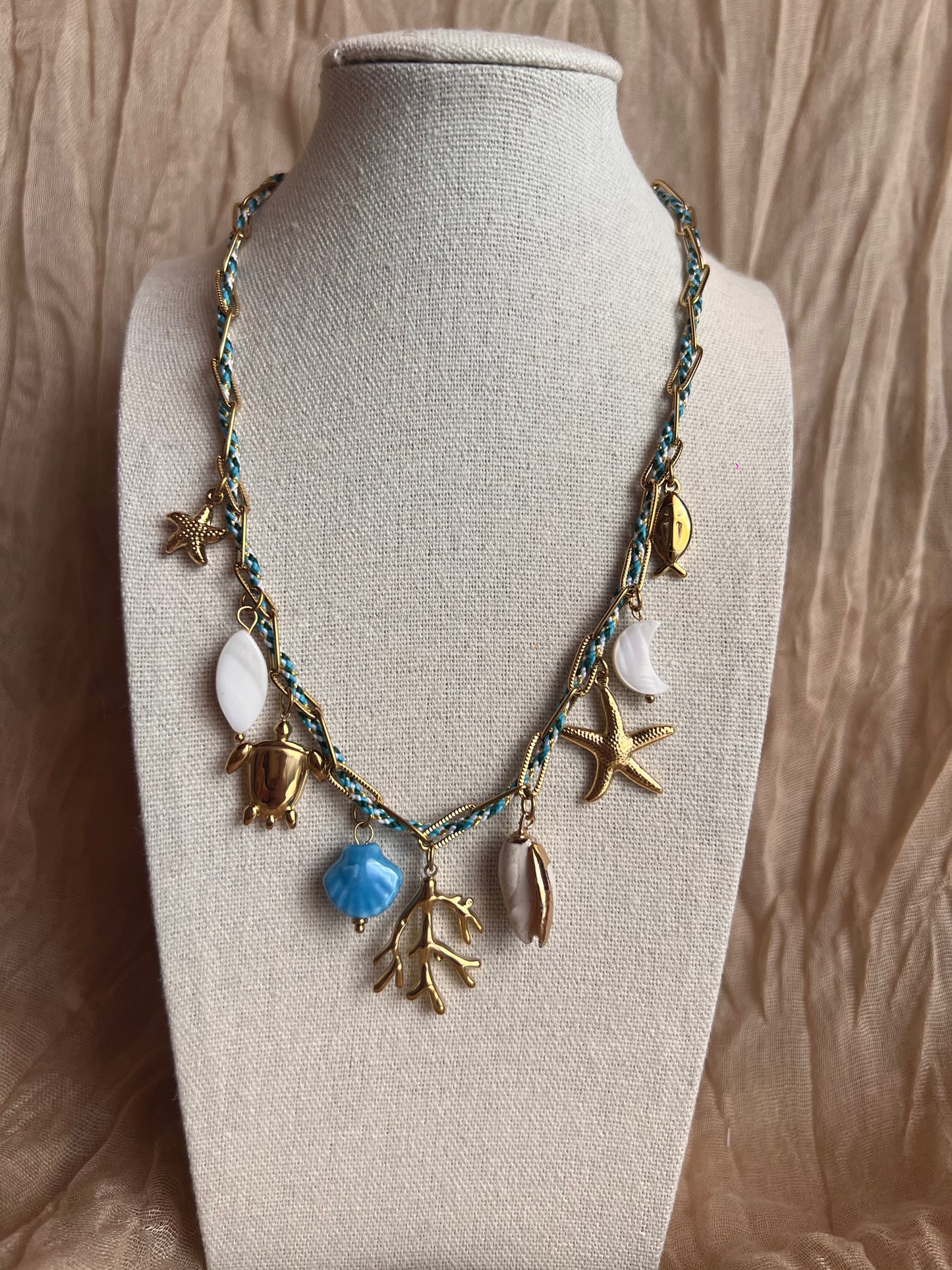 Collier Breloque de la Mer Tresse Bleu