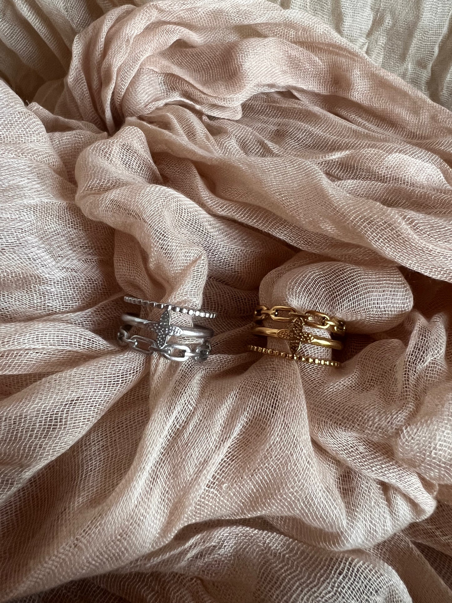 Bague Dorée ou Argentée Triple Rang Etoile