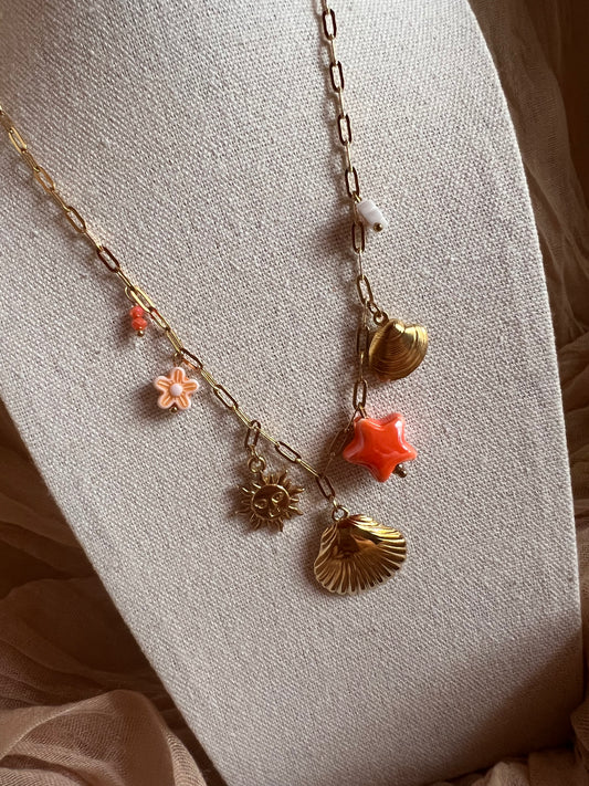 Collier Breloque Coquillage Orange