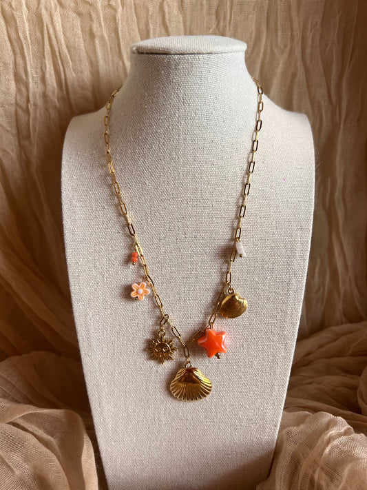 Collier Breloque Coquillage Orange