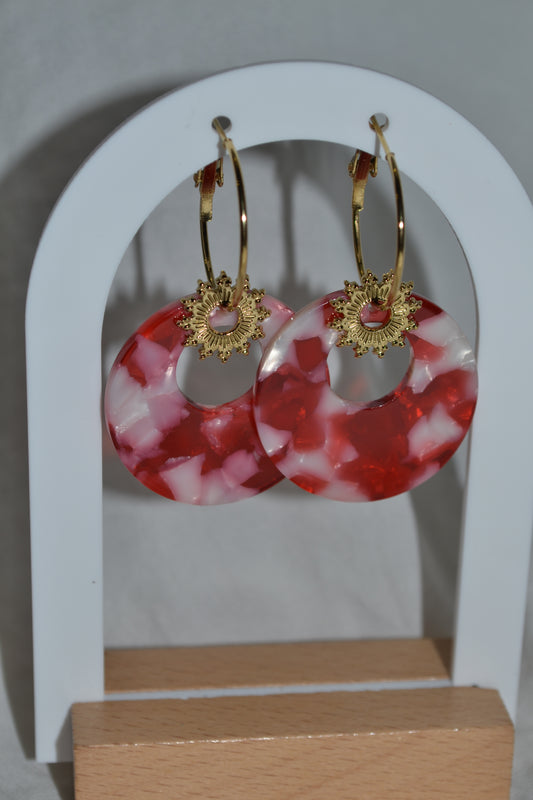 Boucles d'oreilles Dorées Soleil Pendantes Acrylique