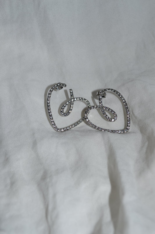 Boucles d'oreilles argentées cœur à strass