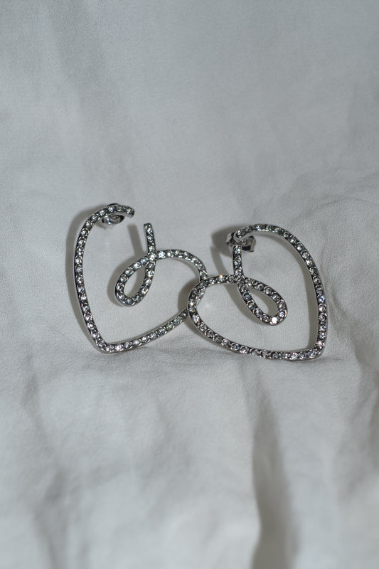 Boucles d'oreilles argentées cœur à strass