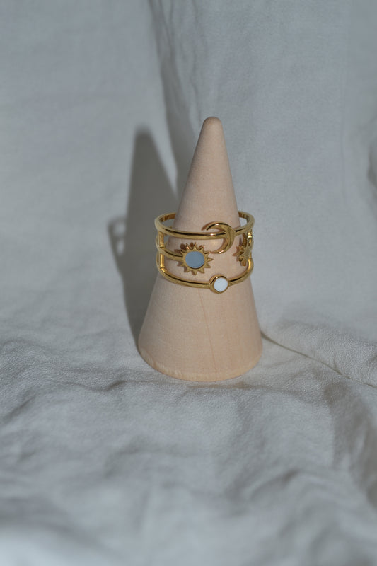 Bague triple ligne lune soleil étoile nacre