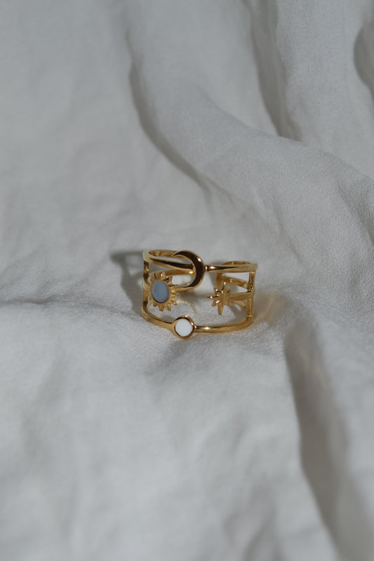 Bague triple ligne lune soleil étoile nacre