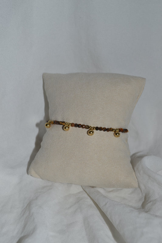 Bracelet Chaîne Dorée Pendentif Pierre Œil de Tigre ou Lapis Lazuli