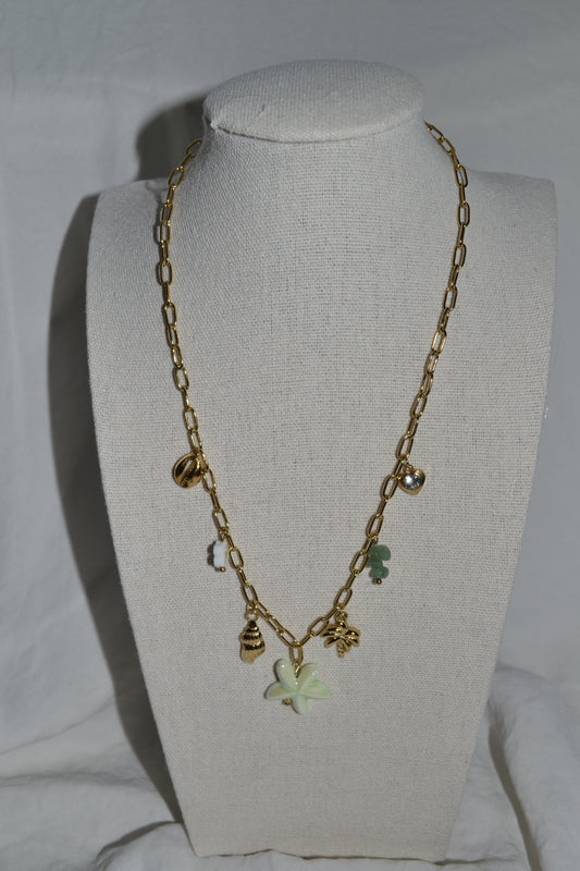 Collier Chaîne Dorée Breloques de la Mer Vert