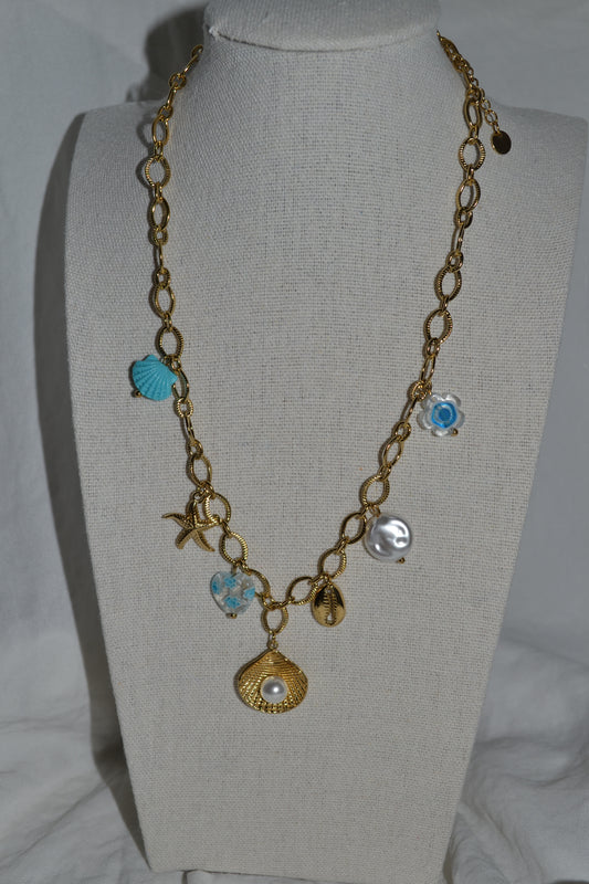 Collier Breloque Coquillage Bleu