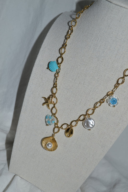 Collier Breloque Coquillage Bleu