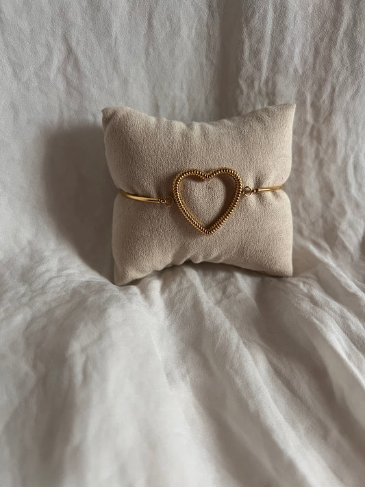 Bracelet doré jonc avec pendentif coeur